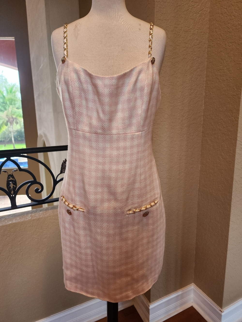 Guess Pink and White Dress with Chain Detail